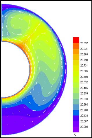 Natural convection temperature and velocity fields